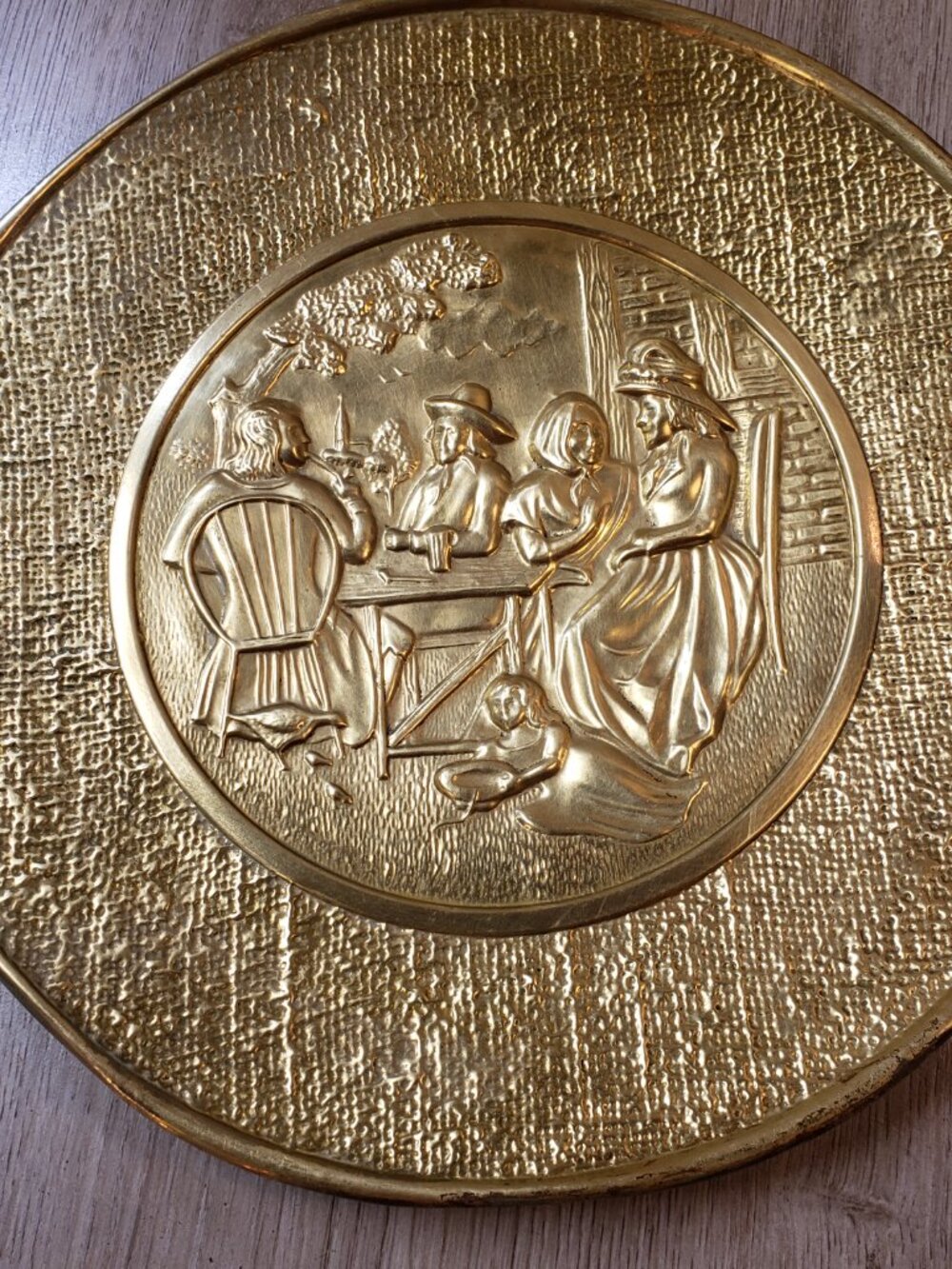 Vintage Embossed Brass Wall Plate 'The Begging Child'